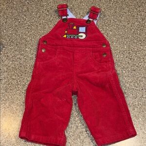 Y2k Talbots Red Corduroy Kids Overalls with Train Design